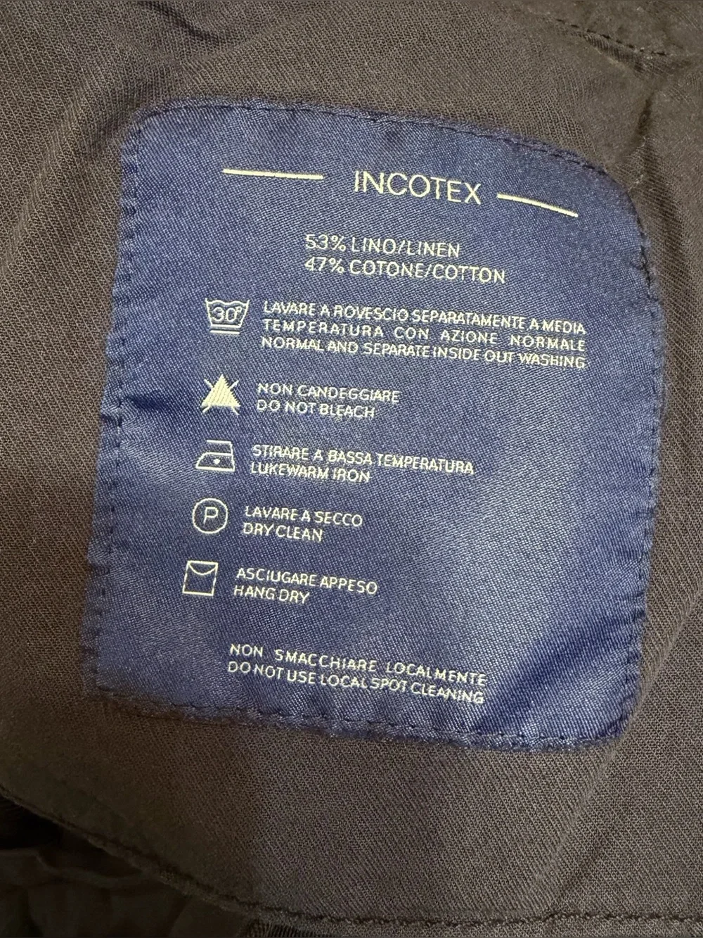 Incotex Slowear Chinolino Mens Navy Blue Linen Cotton Trousers Chino Pants 34x32